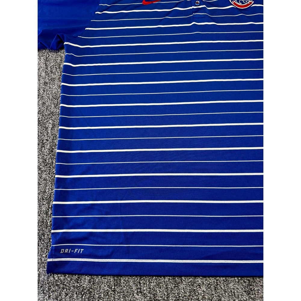 Nike Polo Chicago Cubs Mens XL Blue Striped Dri-Fit MLB Logo Shirt - Picture 2 of 16